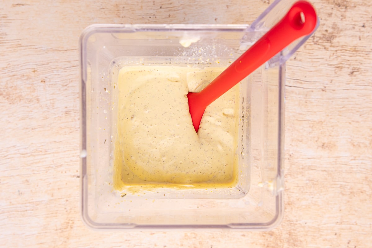 savoury custard in a blender jar