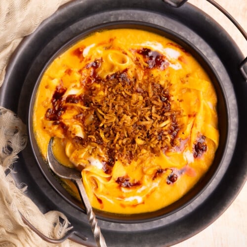 carrot soup with noodles & shredded tofu