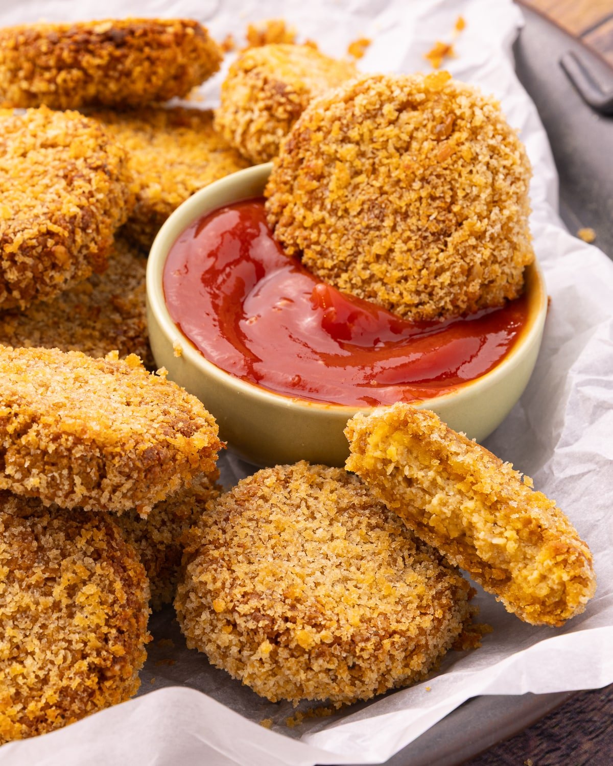 chickpea nuggets and ketchup