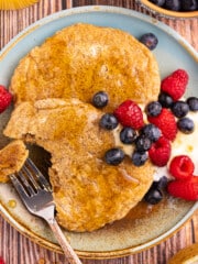 healthy vegan oil-free pancakes with yogurt and berries