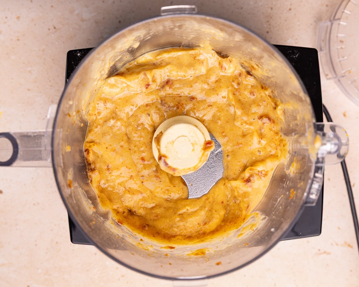 processed dates and banana in a food processor