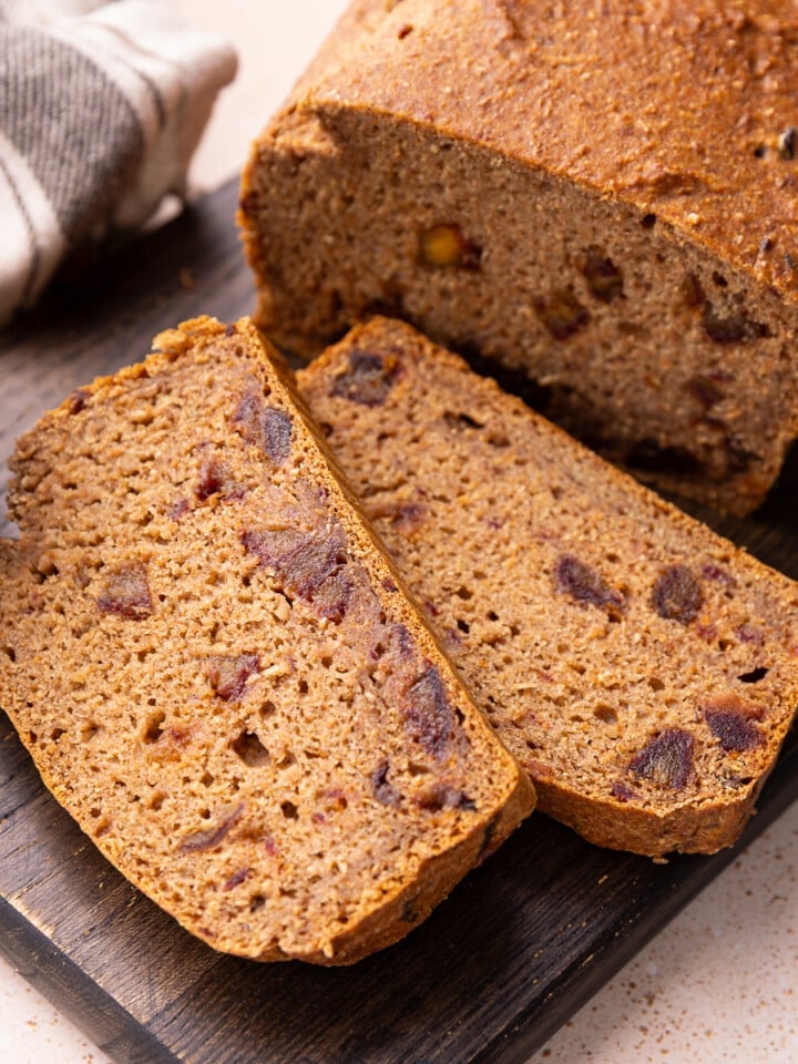 sliced banana date bread