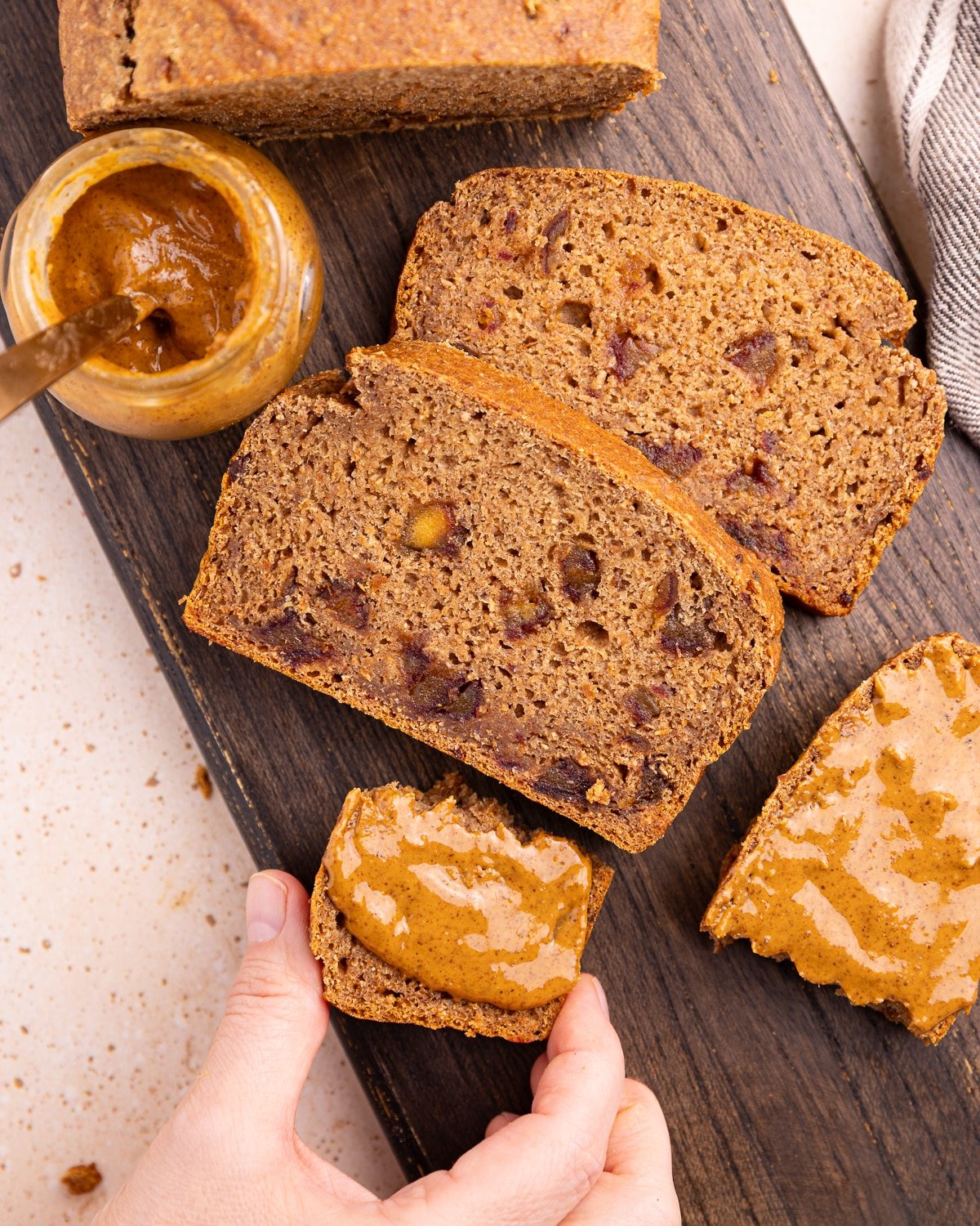 banana date bread with almond butter