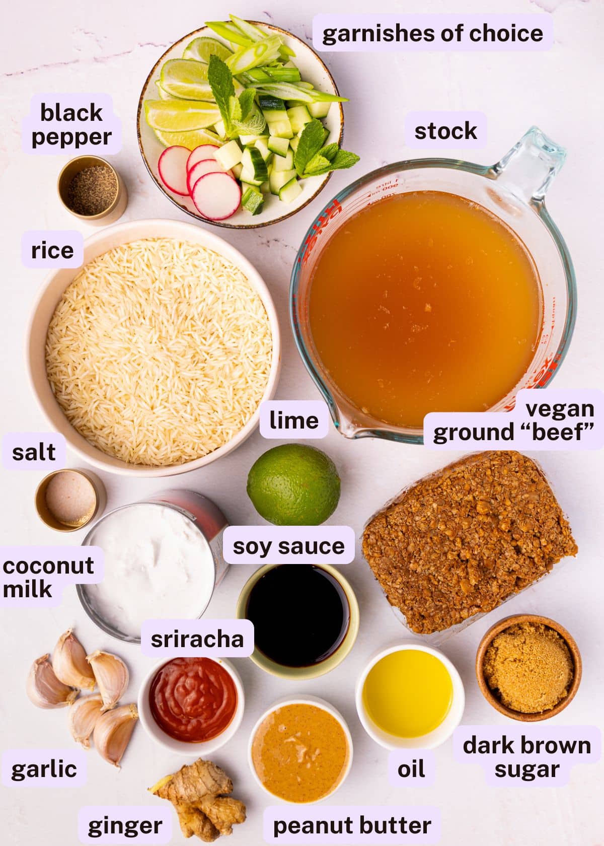 vegan brothy rice bowl ingredients as per the written ingredients list. 