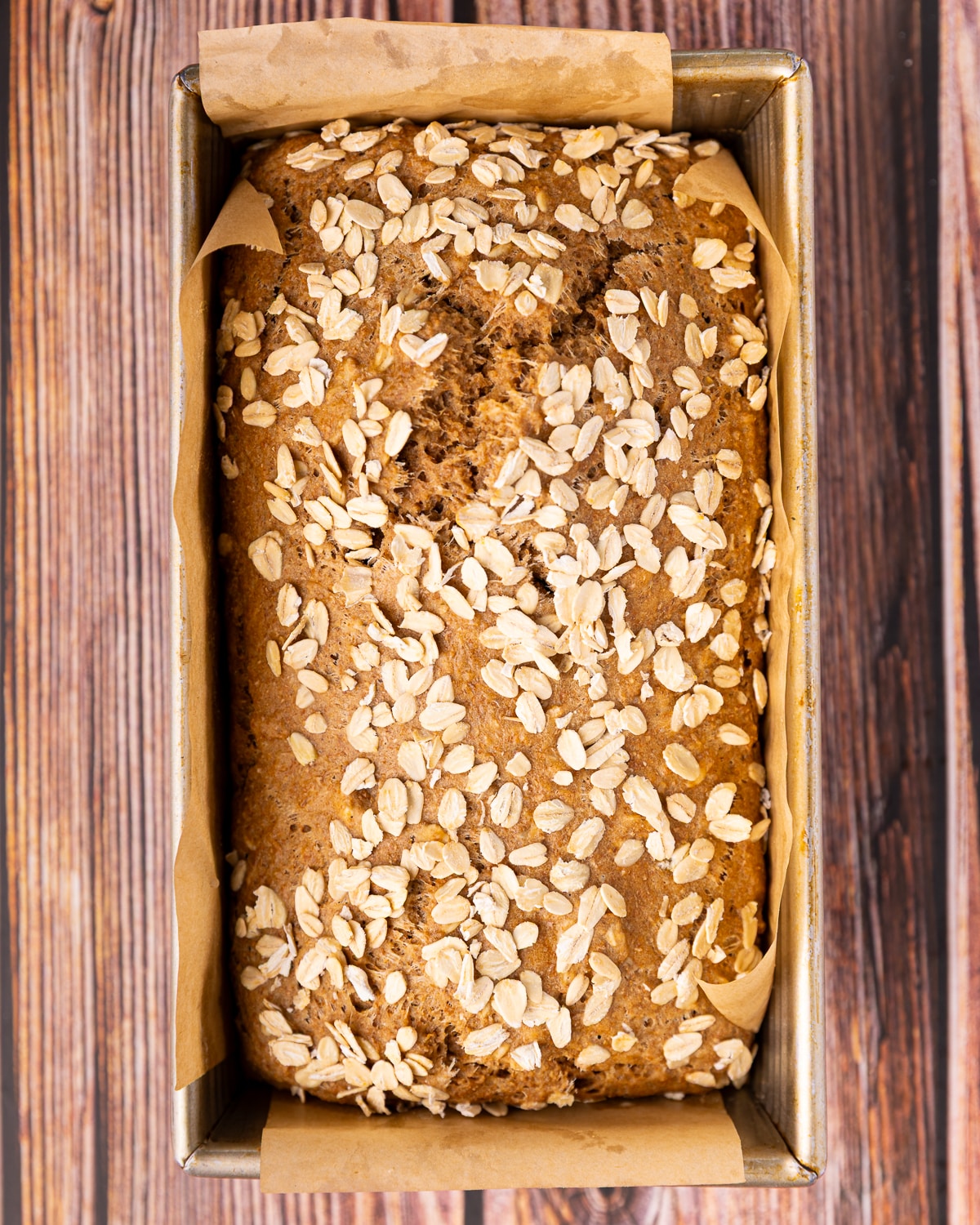 cooked vegan Guinness bread in a loaf pan