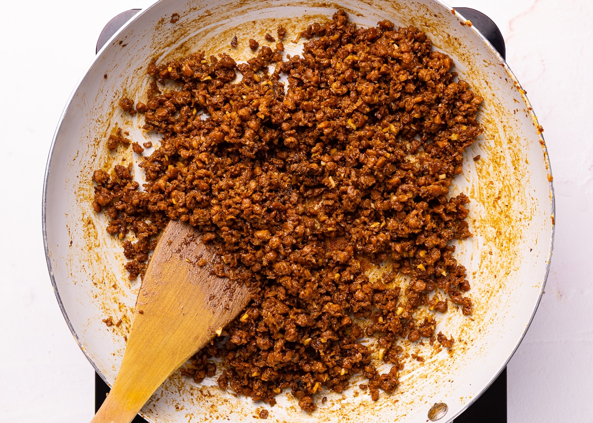 caramelized "beef" in a skillet
