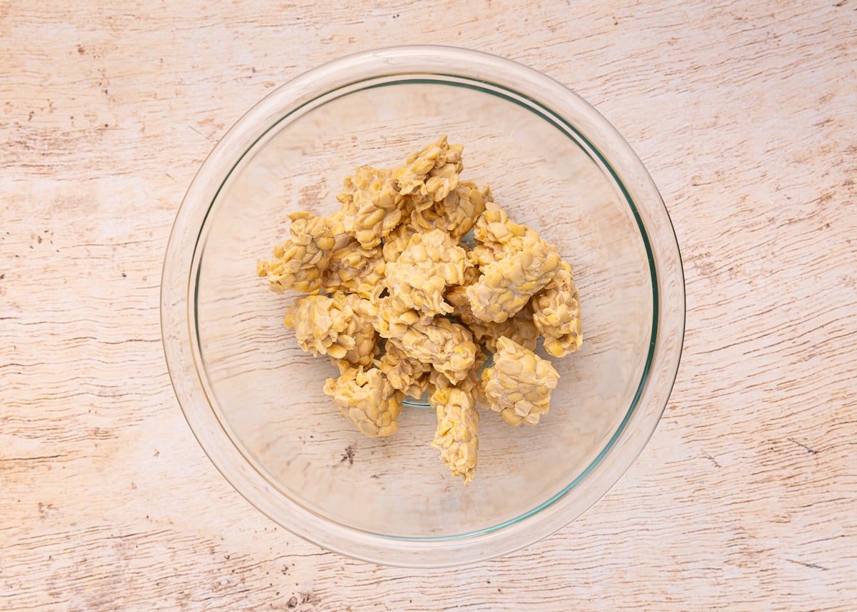 broken up tempeh in a bowl