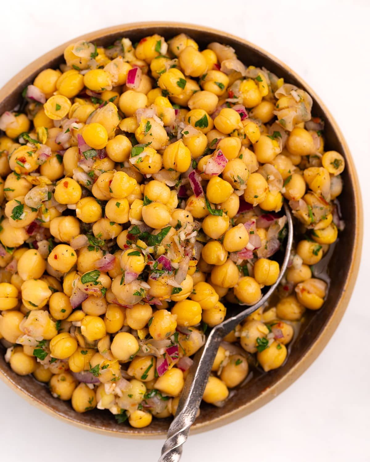 marinated chickpeas in a bowl