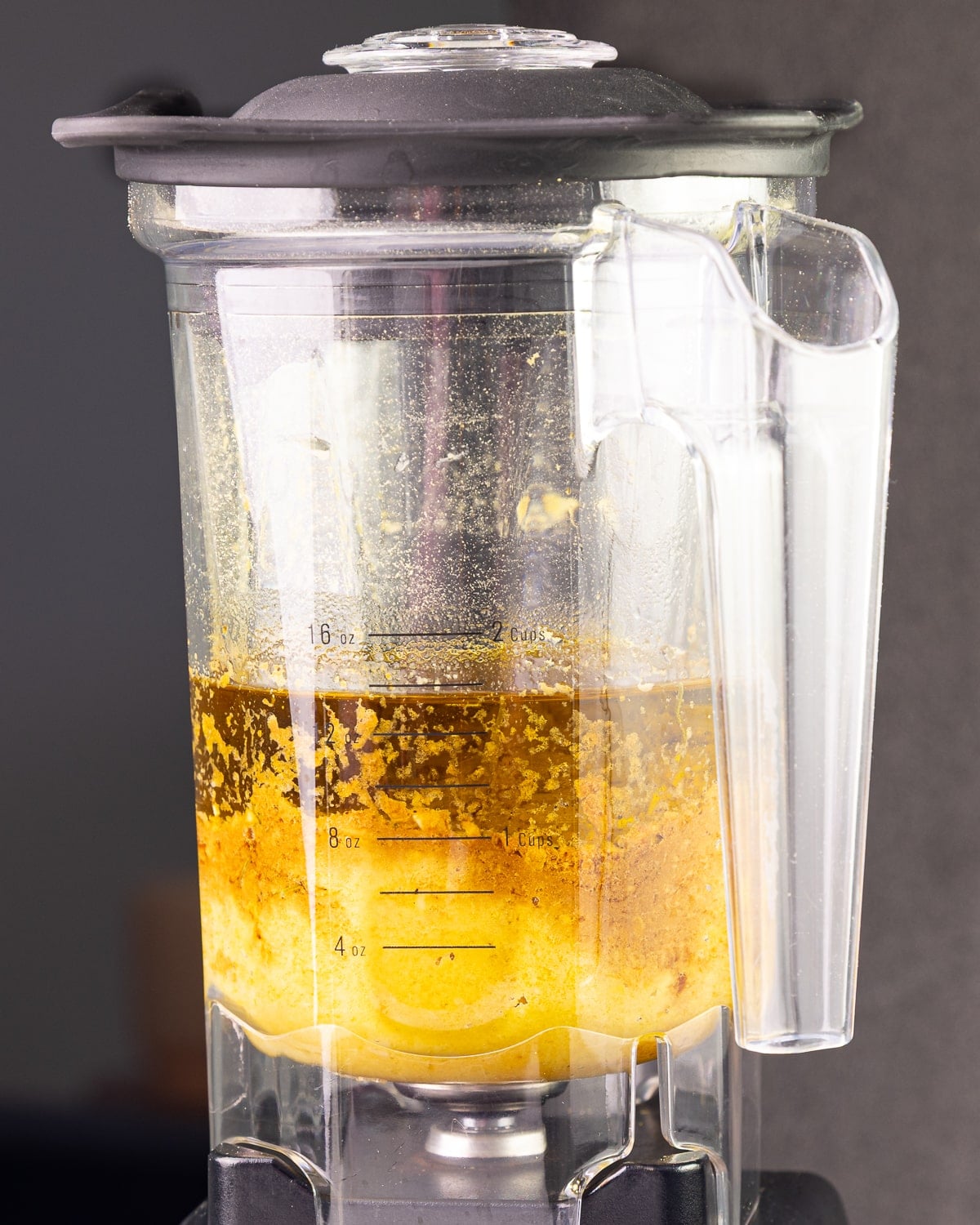 unblended nutritioanl yeast dressing ingredients in a blender
