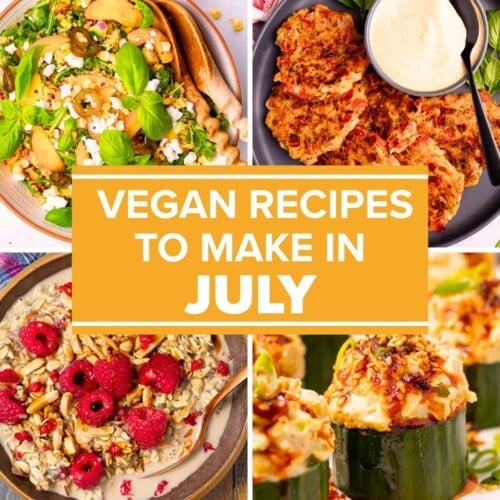31 seasonal vegan recipes packed with July's peak summer produce, from juicy berries and peaches to fresh tomatoes and BBQ favourites.