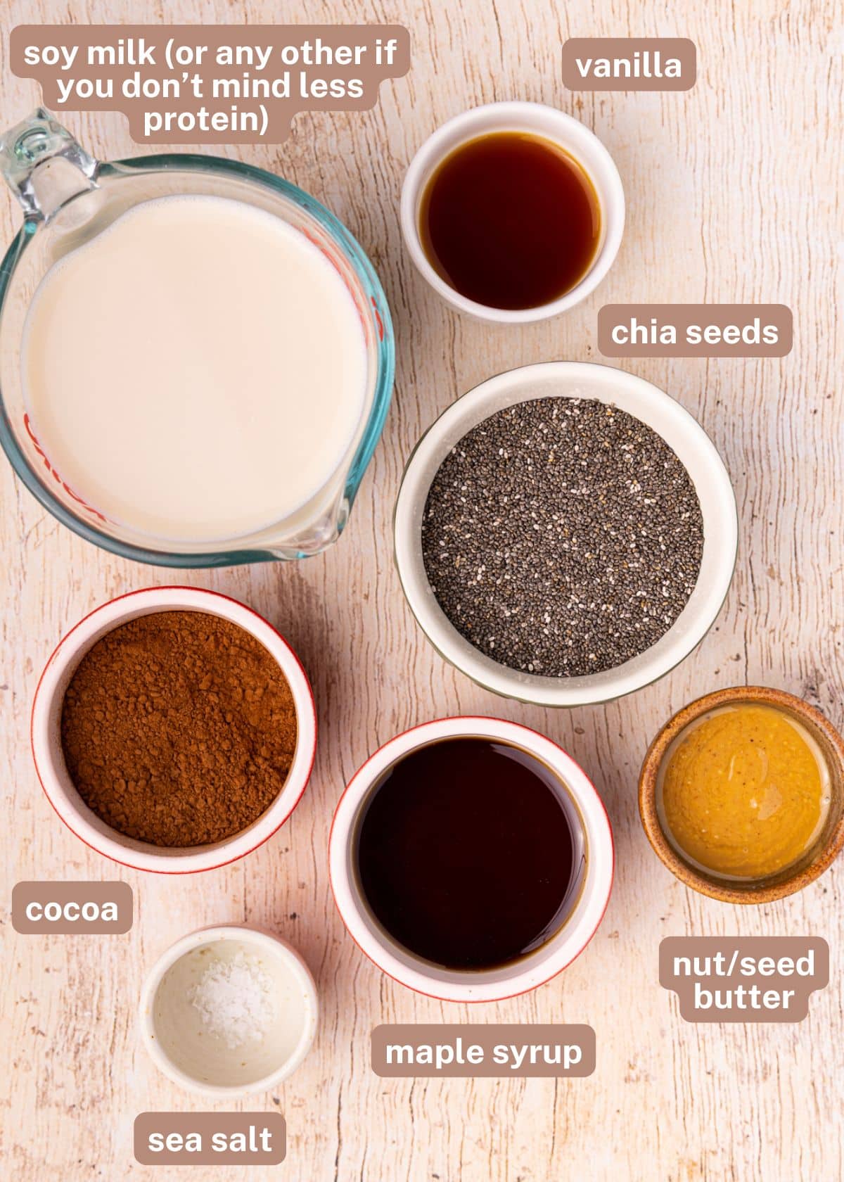 blended chocolate chia pudding ingredients