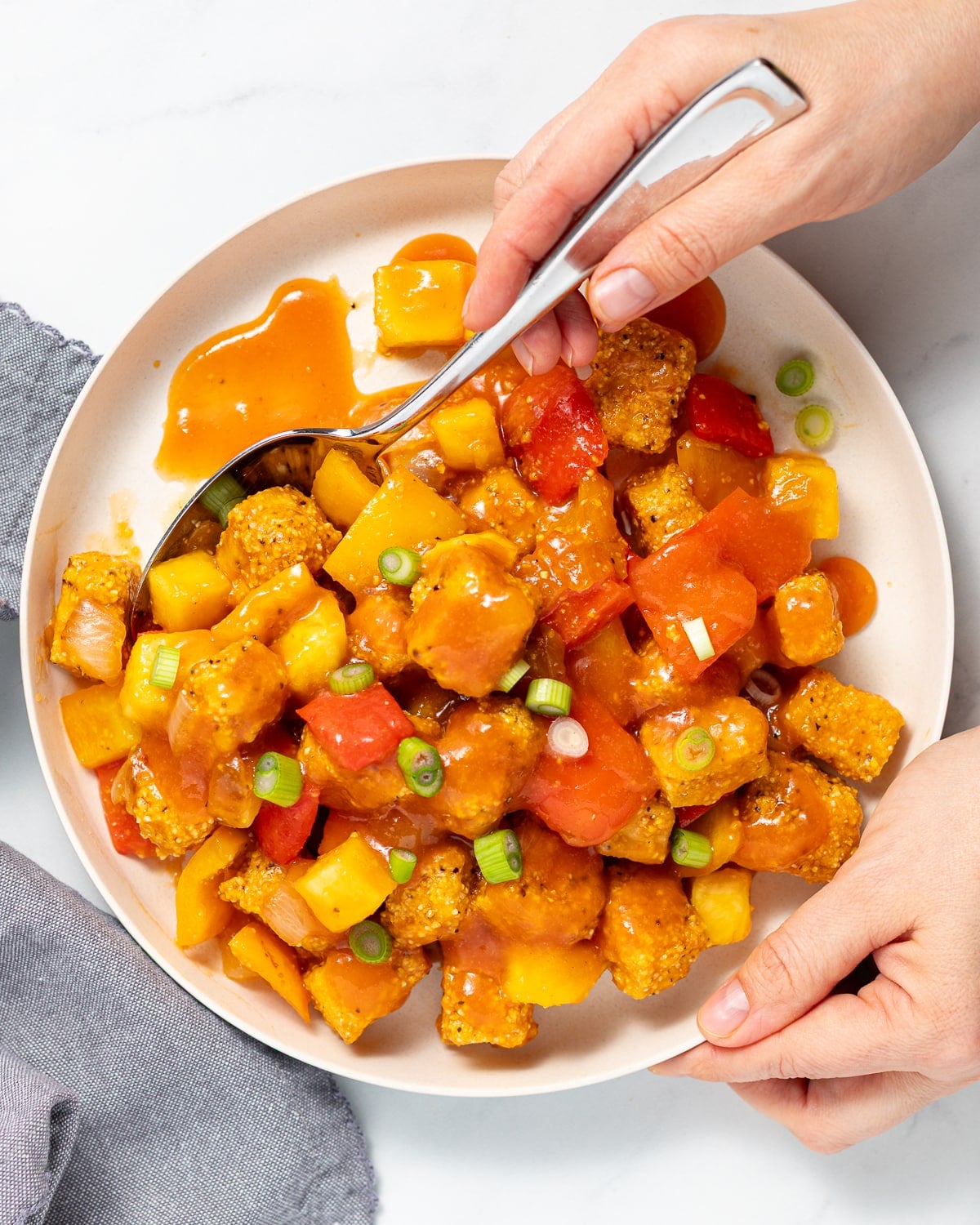 sweet and sour crispy cornmeal coated tofu