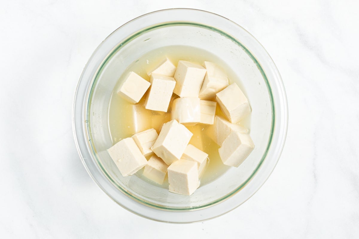 tofu cubes in aquafaba