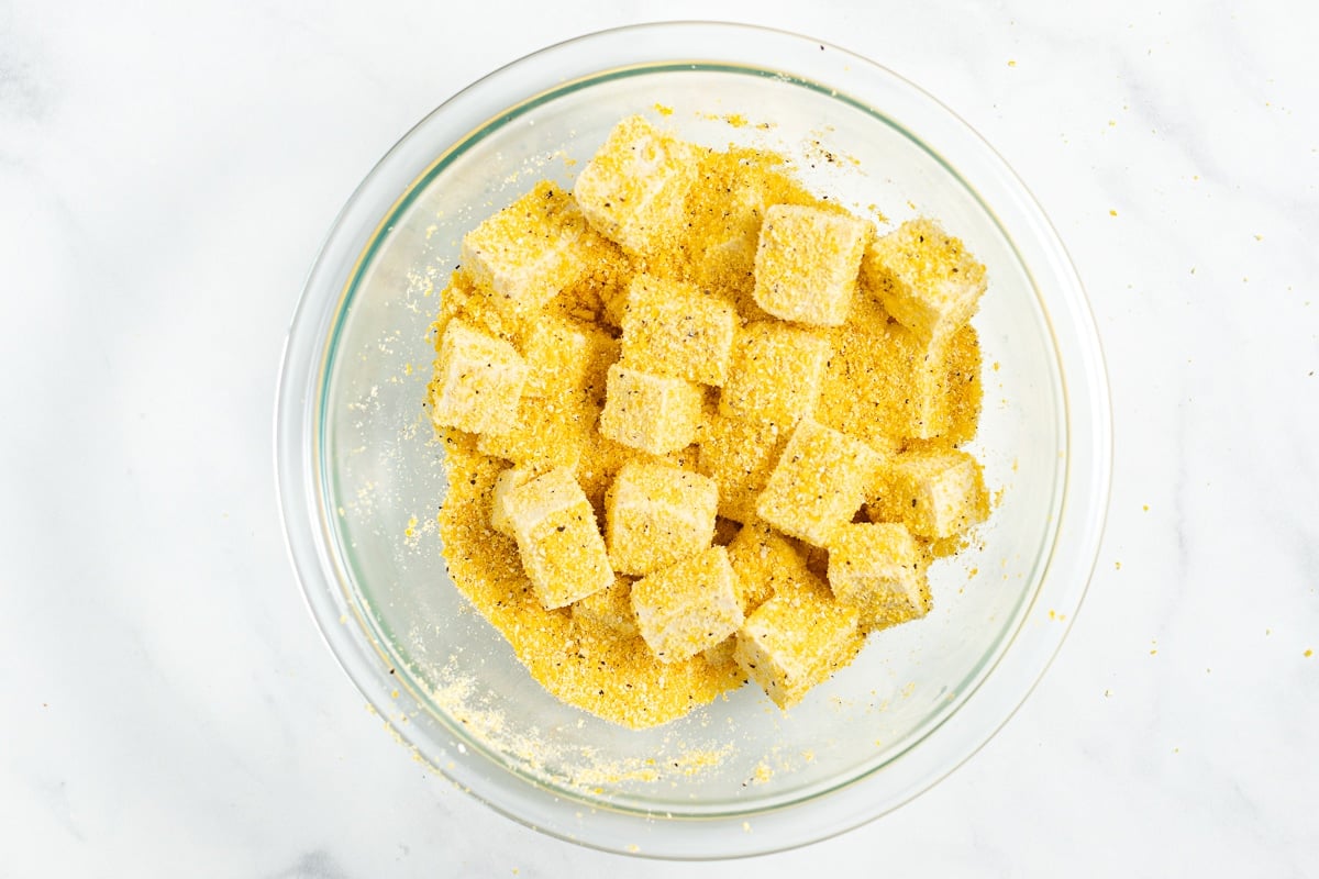 tofu cubes tossed in cornmeal