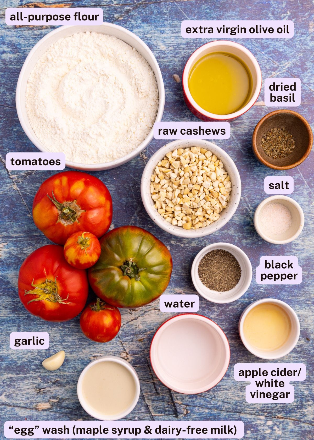 tomato galette ingredients as per the written list in the recipe card
