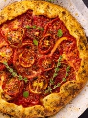 vegan tomato galette close-up