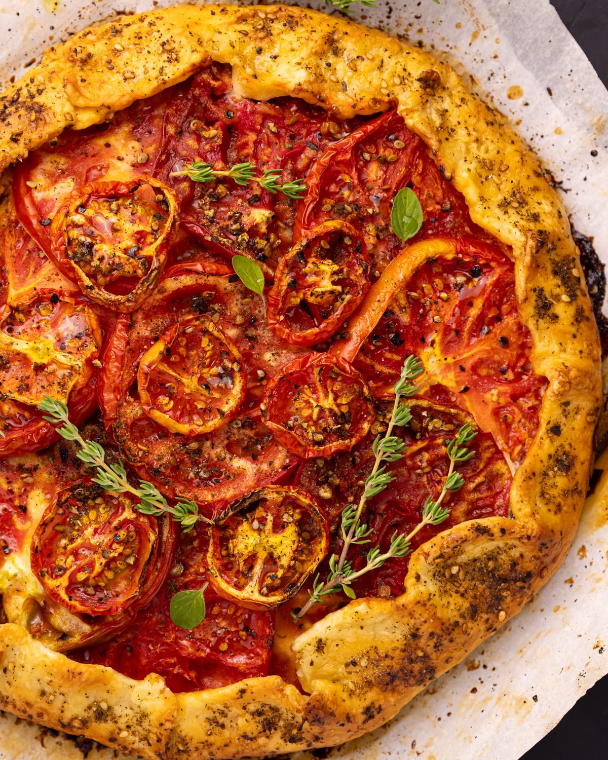 vegan tomato galette close-up