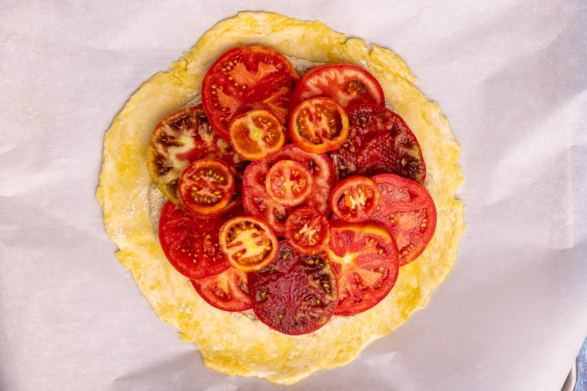 partially made tomato galette