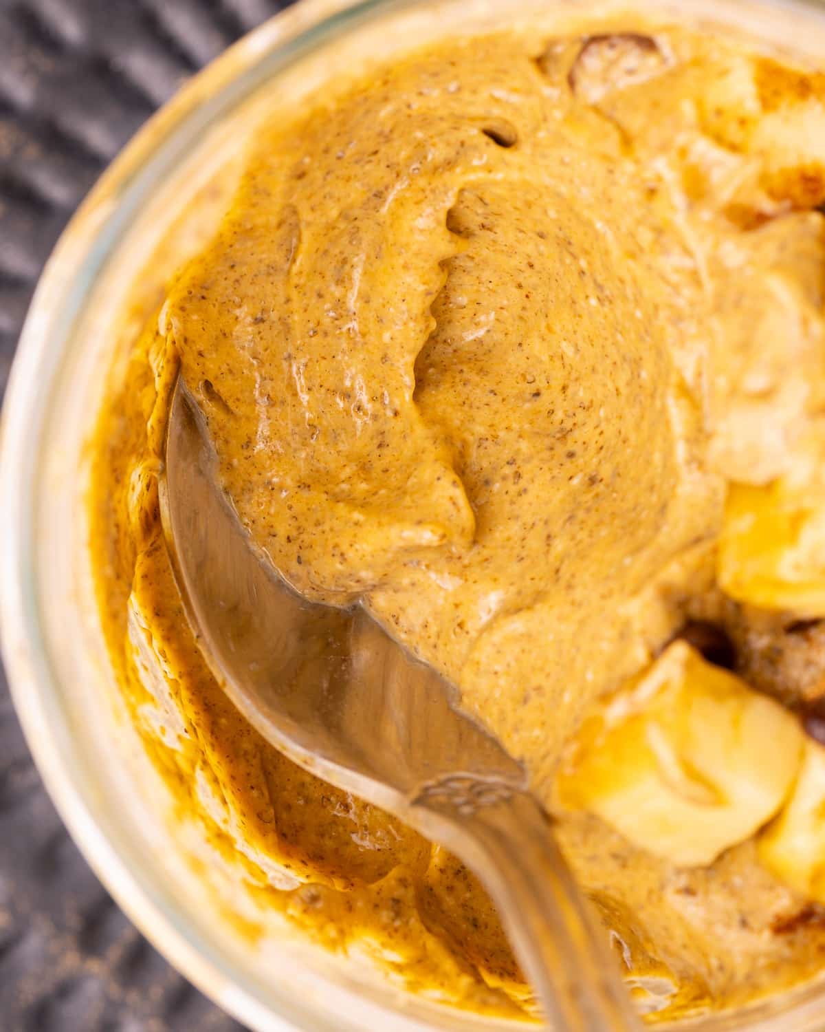 close up shot of creamy pumpkin chia pudding 