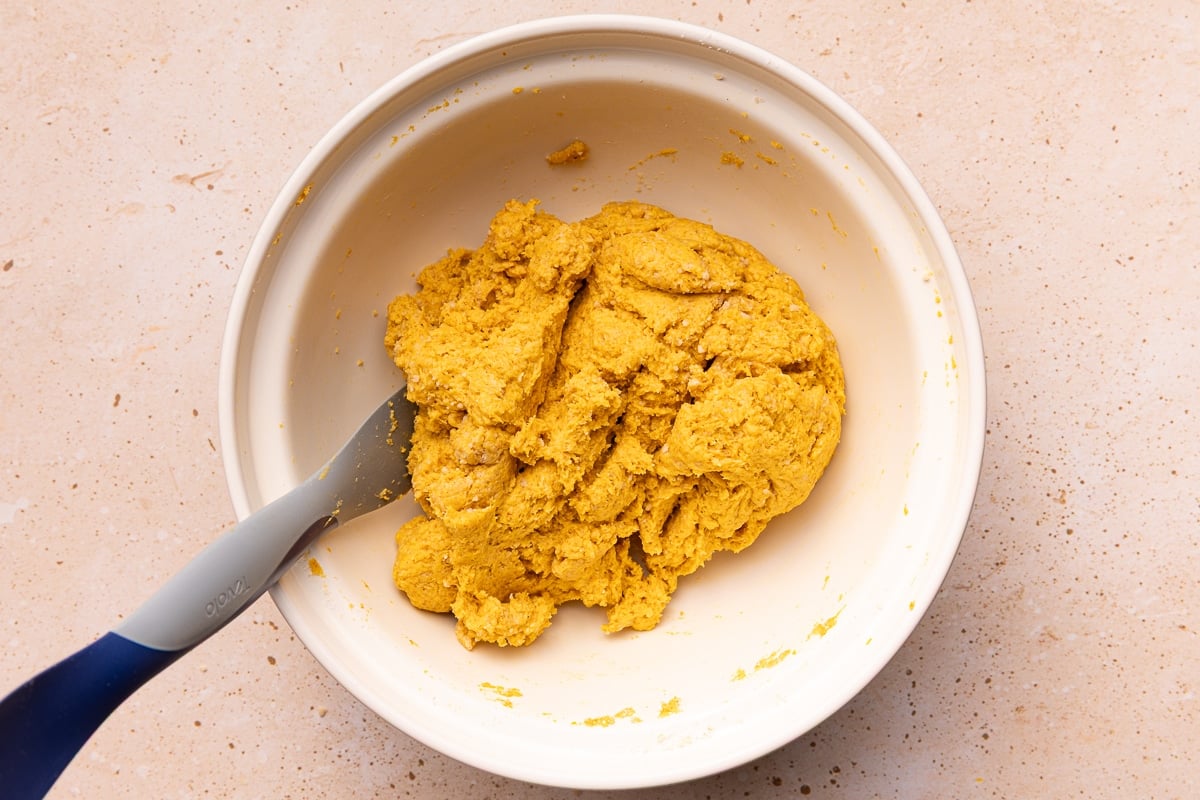pumpkin scone dough in a bowl