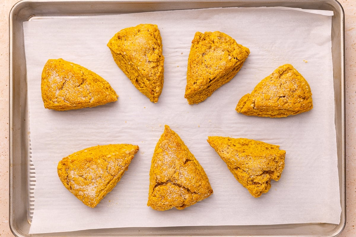 cooked pumpkin scones on a baking tray